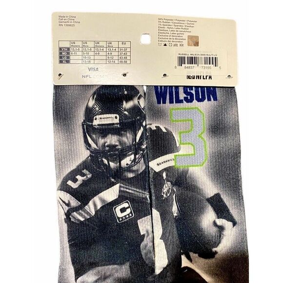 Seattle Seahawks Russell Wilson Pair of Socks LARGE NFL Team Apparel New - Picture 4 of 4